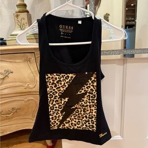 NWOT Guess Sz XS Black Leopard Lightning Bolt Tank Top